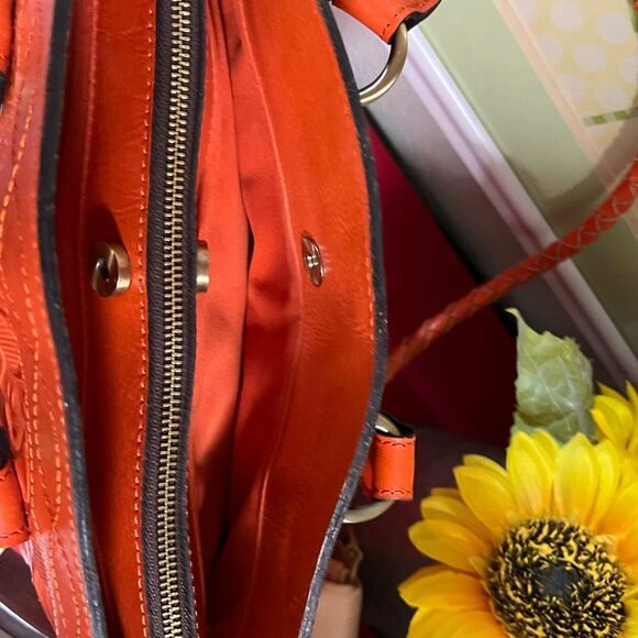 NWOT Patricia Nash “Broncos” Leather Zorita Tool Vibrant Orange Embossed Satchel - Picture 8 of 15